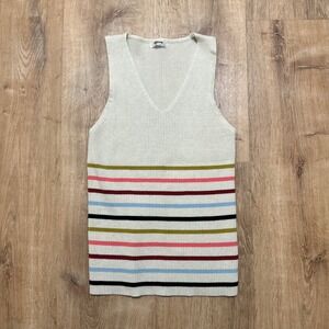 Zeagoo | Cream Multicolor Striped Ribbed Sleeveless V Neck Tank Top Shirt, XL